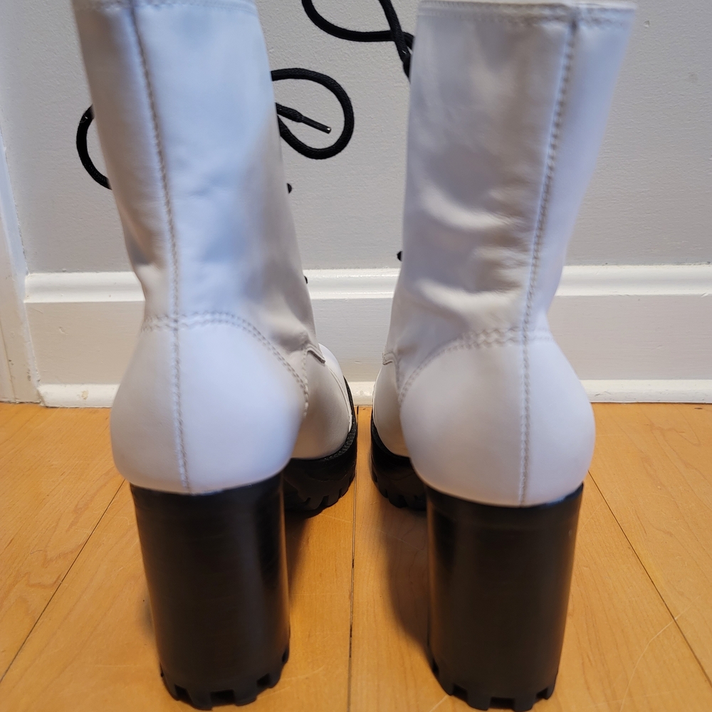 SCHUTZ White Jeannie Lace-up Platform Heeled Combat Boot White Leather Size 7.5 - Picture 5 of 8
